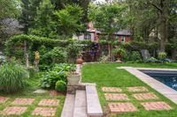 Paving can be softened with grass in between the stones instead of mortar.