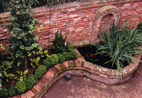 A koi pond in a small Georgetown backyard garden.