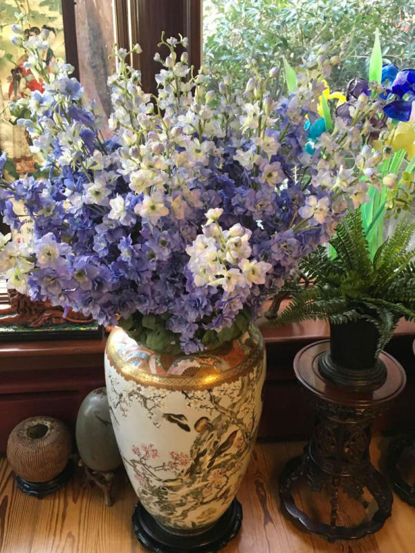 Faux Larkspur in large Chinese urn.

 : Holiday Decorating, Faux Plant and Flower Installations : CITYSCAPES® Landscaping LLC