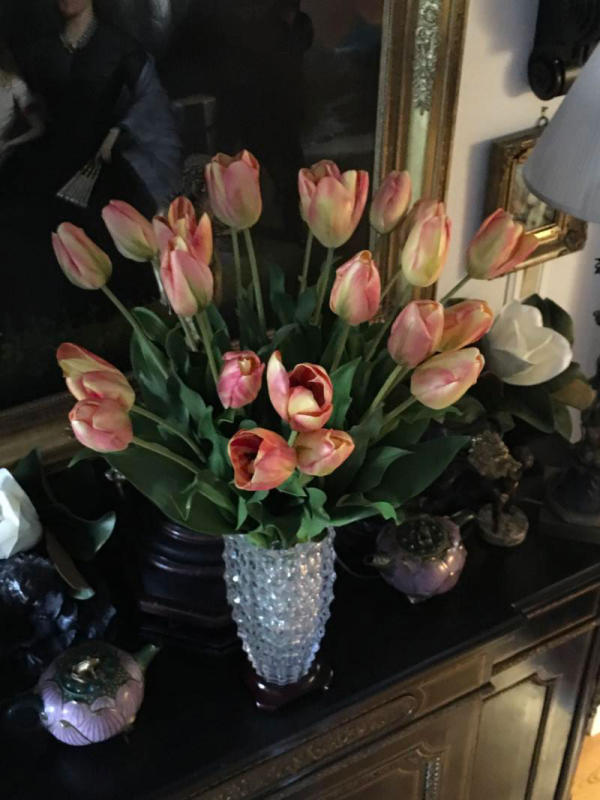 Faux spring tulips in crystal vase. : Holiday Decorating, Faux Plant and Flower Installations : CITYSCAPES® Landscaping LLC