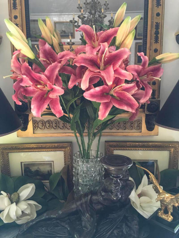 Faux Rubrum Lilies in crystal vase.
 : Holiday Decorating, Faux Plant and Flower Installations : CITYSCAPES® Landscaping LLC