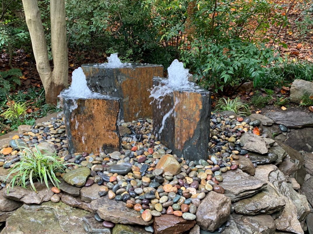 Detail of stone fountain. : Suburban Gardens : CITYSCAPES® Landscaping LLC