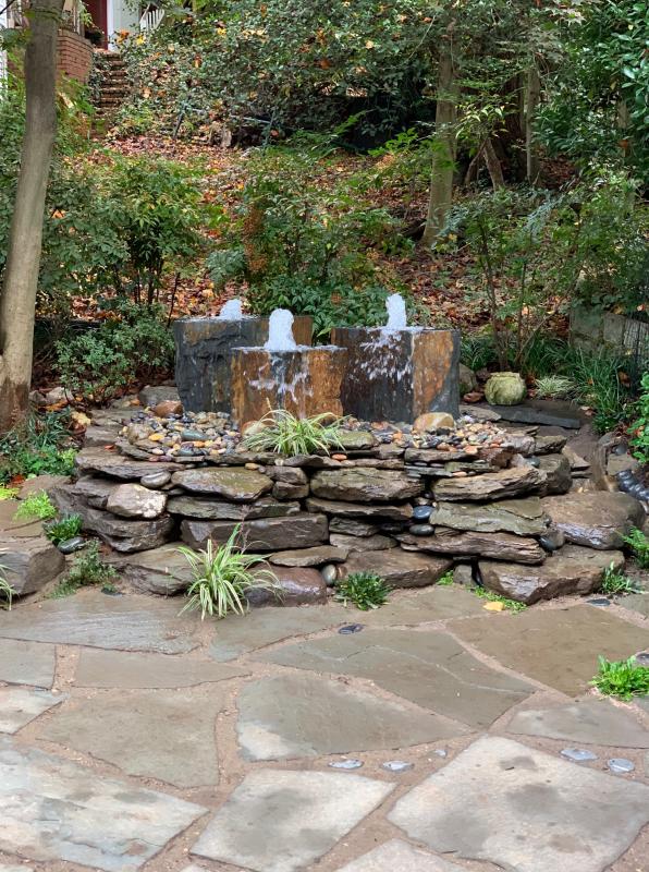 Elevated stone fountain creates a calming sound. : Suburban Gardens : CITYSCAPES® Landscaping LLC