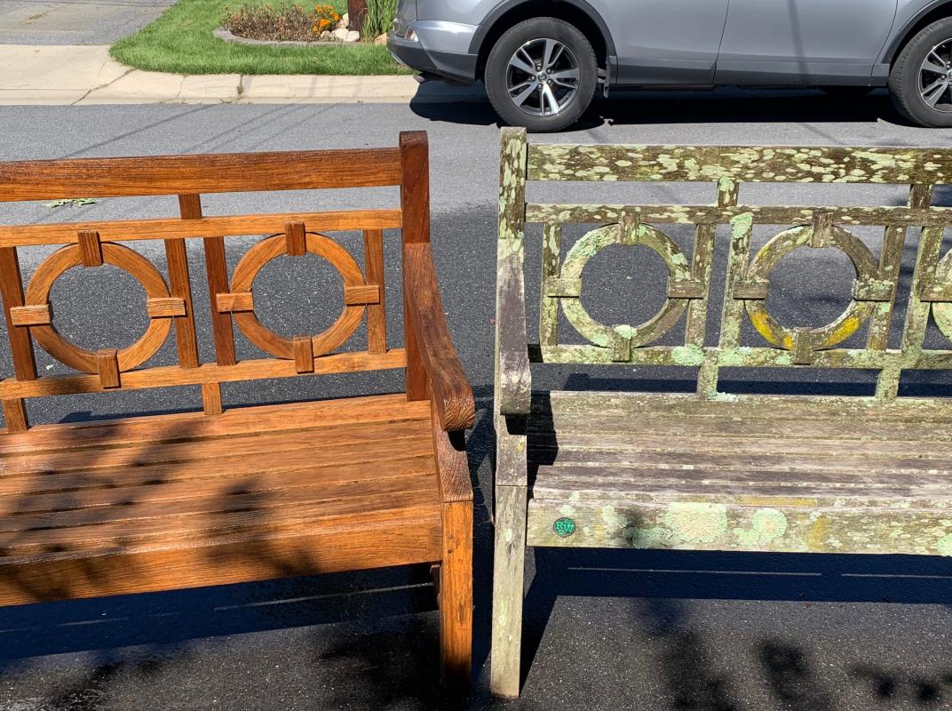 What power washing can do for a lichen bench. : Maintenance : CITYSCAPES® Landscaping LLC